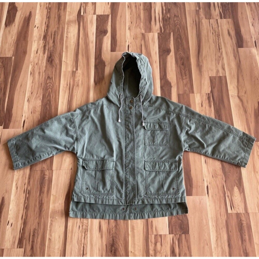 American Bazi Women’s Olive Green Cotton Hooded Utility Jacket Size S